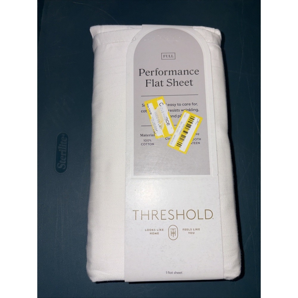 NWT Threshold FULL Performance‎ Flat Sheet Silky Soft Sateen SOUR CREAM 400 TC